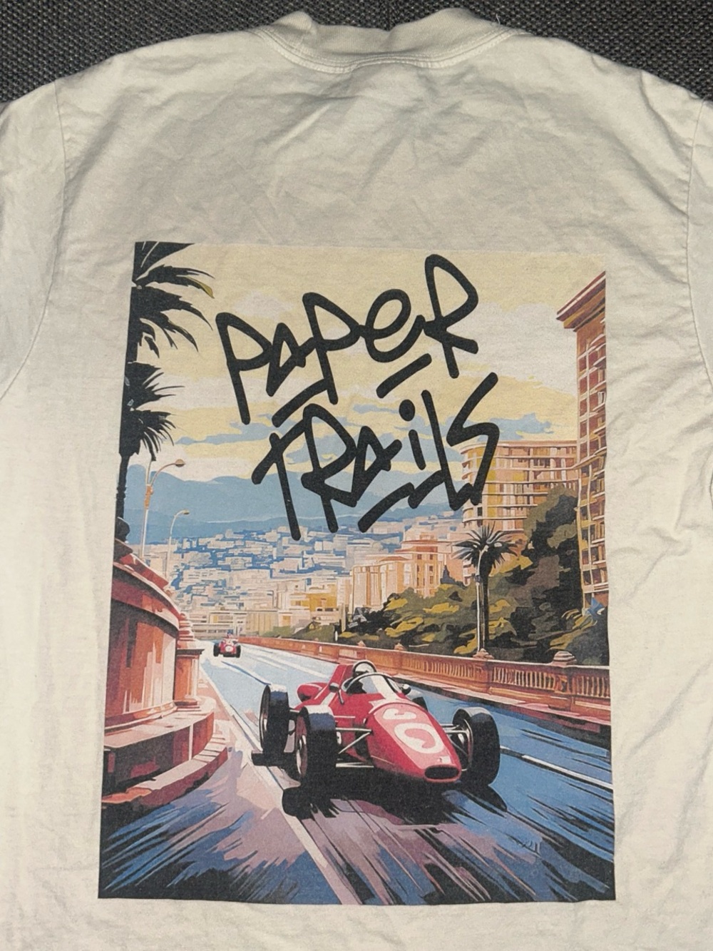 Vintage Monaco Grand Prix Racing Graphic T Shirt Mens Cream